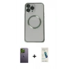 MARSİLYAN™- iPhone 13 Pro Max Kılıf Ahenk Işık Serisi - Şeffaf Pasifik Cam Ekran Koruyucu + Neon Fosforlu Kamera Lens - YL