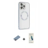 MARSİLYAN™- iPhone 13 Pro Max Kılıf Ahenk Işık Serisi - Şeffaf Pasifik Cam Ekran Koruyucu + Pembe Shine Kamera Lens Koruma Cam