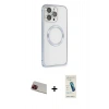 MARSİLYAN™- iPhone 13 Pro Max Kılıf Ahenk Işık Serisi - Şeffaf Pasifik Cam Ekran Koruyucu + Rainbow Kamera Lens Koruma Cam - KI