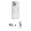 MARSİLYAN™- iPhone 13 Pro Max Kılıf Ahenk Işık Serisi - Şeffaf Pasifik Cam Ekran Koruyucu + Rainbow Kamera Lens Koruma Cam - MR