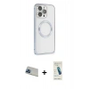 MARSİLYAN™- iPhone 13 Pro Max Kılıf Ahenk Işık Serisi - Şeffaf Pasifik Cam Ekran Koruyucu + Rainbow Kamera Lens Koruma Cam - MI