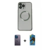 MARSİLYAN™- iPhone 13 Pro Max Kılıf Ahenk Işık Serisi - Siyah 18D Cam Ekran Koruyucu + Neon Fosforlu Kamera Lens - MI