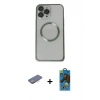 MARSİLYAN™- iPhone 13 Pro Max Kılıf Ahenk Işık Serisi - Siyah 18D Cam Ekran Koruyucu + Renkli Kamera Lens Koruma Cam - PE