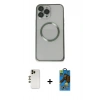 MARSİLYAN™- iPhone 13 Pro Max Kılıf Ahenk Işık Serisi - Siyah 18D Cam Ekran Koruyucu + Shine Kamera Lens - GD