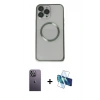 MARSİLYAN™- iPhone 13 Pro Max Kılıf Ahenk Işık Serisi - Siyah 3D Antistatik Cam Ekran Koruyucu + Neon Fosforlu Kamera Lens - BZ