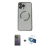 MARSİLYAN™- iPhone 13 Pro Max Kılıf Ahenk Işık Serisi - Siyah 3D Antistatik Cam Ekran Koruyucu + Neon Fosforlu Kamera Lens - YL