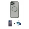 MARSİLYAN™- iPhone 13 Pro Max Kılıf Ahenk Işık Serisi - Siyah 3D Antistatik Cam Ekran Koruyucu + Neon Fosforlu Kamera Lens - MI