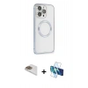 MARSİLYAN™- iPhone 13 Pro Max Kılıf Ahenk Işık Serisi - Siyah 3D Antistatik Cam Ekran Koruyucu + Pers Alüminyum Kamera Lens - GD