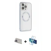 MARSİLYAN™- iPhone 13 Pro Max Kılıf Ahenk Işık Serisi - Siyah 3D Antistatik Cam Ekran Koruyucu + Rainbow Kamera Lens Koruma Cam - MR