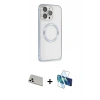 MARSİLYAN™- iPhone 13 Pro Max Kılıf Ahenk Işık Serisi - Siyah 3D Antistatik Cam Ekran Koruyucu + Rainbow Kamera Lens Koruma Cam - BZ