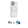 MARSİLYAN™- iPhone 13 Pro Max Kılıf Ahenk Işık Serisi - Siyah 3D Antistatik Cam Ekran Koruyucu + Rainbow Kamera Lens Koruma Cam - MI