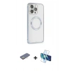 MARSİLYAN™- iPhone 13 Pro Max Kılıf Ahenk Işık Serisi - Siyah 3D Antistatik Cam Ekran Koruyucu + Renkli Kamera Lens Koruma Cam - SI