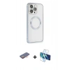 MARSİLYAN™- iPhone 13 Pro Max Kılıf Ahenk Işık Serisi - Siyah 3D Antistatik Cam Ekran Koruyucu + Renkli Kamera Lens Koruma Cam - TU
