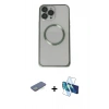 MARSİLYAN™- iPhone 13 Pro Max Kılıf Ahenk Işık Serisi - Siyah 3D Antistatik Cam Ekran Koruyucu + Renkli Kamera Lens Koruma Cam - YL