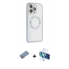 MARSİLYAN™- iPhone 13 Pro Max Kılıf Ahenk Işık Serisi - Siyah 3D Antistatik Cam Ekran Koruyucu + Shine Kamera Lens Koruma Cam - PE