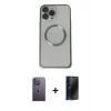 MARSİLYAN™- iPhone 13 Pro Max Kılıf Ahenk Işık Serisi - Siyah 3D Antistatik Hayalet Cam Ekran Koruyucu + Neon Fosforlu Kamera Lens - BZ