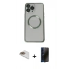 MARSİLYAN™- iPhone 13 Pro Max Kılıf Ahenk Işık Serisi - Siyah 3D Antistatik Hayalet Cam Ekran Koruyucu + Pers Alüminyum Kamera Lens - GD