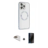 MARSİLYAN™- iPhone 13 Pro Max Kılıf Ahenk Işık Serisi - Siyah 3D Antistatik Hayalet Cam Ekran Koruyucu + Pers Alüminyum Kamera Lens - GD