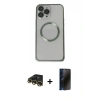 MARSİLYAN™- iPhone 13 Pro Max Kılıf Ahenk Işık Serisi - Siyah 3D Antistatik Hayalet Cam Ekran Koruyucu + Raze Metal Kamera Lens - GD