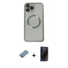 MARSİLYAN™- iPhone 13 Pro Max Kılıf Ahenk Işık Serisi - Siyah 3D Antistatik Hayalet Cam Ekran Koruyucu + Shine Kamera Lens Koruma Cam - GI