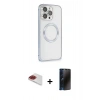 MARSİLYAN™- iPhone 13 Pro Max Kılıf Ahenk Işık Serisi - Siyah 3D Antistatik Hayalet Cam Ekran Koruyucu + Pers Alüminyum Kamera Lens - KI