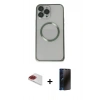 MARSİLYAN™- iPhone 13 Pro Max Kılıf Ahenk Işık Serisi - Siyah 3D Antistatik Hayalet Cam Ekran Koruyucu + Pers Alüminyum Kamera Lens - KI