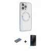 MARSİLYAN™- iPhone 13 Pro Max Kılıf Ahenk Işık Serisi - Siyah 3D Antistatik Hayalet Cam Ekran Koruyucu + Renkli Kamera Lens Koruma Cam - MI