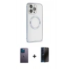 MARSİLYAN™- iPhone 13 Pro Max Kılıf Ahenk Işık Serisi - Siyah 3D Antistatik Hayalet Cam Ekran Koruyucu + Mavi Neon Fosforlu Kamera Lens