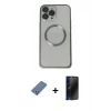 MARSİLYAN™- iPhone 13 Pro Max Kılıf Ahenk Işık Serisi - Siyah 3D Antistatik Hayalet Cam Ekran Koruyucu + Metal Kamera Lens Koruma Cam - AKYL