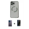 MARSİLYAN™- iPhone 13 Pro Max Kılıf Ahenk Işık Serisi - Siyah 3D Antistatik Hayalet Cam Ekran Koruyucu + Mavi Neon Fosforlu Kamera Lens