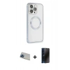 MARSİLYAN™- iPhone 13 Pro Max Kılıf Ahenk Işık Serisi - Siyah 3D Antistatik Hayalet Cam Ekran Koruyucu + Rainbow Kamera Lens Koruma Cam - MI
