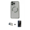 MARSİLYAN™- iPhone 13 Pro Max Kılıf Ahenk Işık Serisi - Siyah 3D Antistatik Hayalet Cam Ekran Koruyucu + Rainbow Kamera Lens Koruma Cam - MI