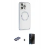 MARSİLYAN™- iPhone 13 Pro Max Kılıf Ahenk Işık Serisi - Siyah 3D Antistatik Hayalet Cam Ekran Koruyucu + Renkli Kamera Lens Koruma Cam - PE