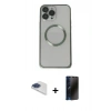MARSİLYAN™- iPhone 13 Pro Max Kılıf Ahenk Işık Serisi - Siyah 3D Antistatik Hayalet Cam Ekran Koruyucu + Pers Alüminyum Kamera Lens - LT