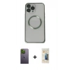 MARSİLYAN™- iPhone 13 Pro Max Kılıf Ahenk Işık Serisi - Siyah 6D Mat Seramik Hayalet Nano Ekran Koruyucu + Neon Fosforlu Kamera Lens - YL