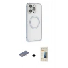 MARSİLYAN™- iPhone 13 Pro Max Kılıf Ahenk Işık Serisi - Siyah 6D Mat Seramik Hayalet Nano Ekran Koruyucu + Pembe Renkli Kamera Lens Koruma Cam
