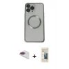 MARSİLYAN™- iPhone 13 Pro Max Kılıf Ahenk Işık Serisi - Siyah 6D Mat Seramik Hayalet Nano Ekran Koruyucu + Pers Alüminyum Kamera Lens - GI