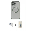 MARSİLYAN™- iPhone 13 Pro Max Kılıf Ahenk Işık Serisi - Siyah 6D Mat Seramik Hayalet Nano Ekran Koruyucu + Pers Alüminyum Kamera Lens - LT