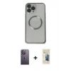 MARSİLYAN™- iPhone 13 Pro Max Kılıf Ahenk Işık Serisi - Siyah 6D Mat Seramik Hayalet Nano Ekran Koruyucu + Neon Fosforlu Kamera Lens - BZ