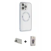 MARSİLYAN™- iPhone 13 Pro Max Kılıf Ahenk Işık Serisi - Siyah Bilvis 3D Cam Ekran Koruyucu + Beyaz Rainbow Kamera Lens Koruma Cam