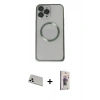 MARSİLYAN™- iPhone 13 Pro Max Kılıf Ahenk Işık Serisi - Siyah Bilvis 3D Cam Ekran Koruyucu + Beyaz Rainbow Kamera Lens Koruma Cam