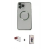 MARSİLYAN™- iPhone 13 Pro Max Kılıf Ahenk Işık Serisi - Siyah Bilvis 3D Cam Ekran Koruyucu + Kırmızı Pers Alüminyum Kamera Lens
