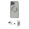 MARSİLYAN™- iPhone 13 Pro Max Kılıf Ahenk Işık Serisi - Siyah Bilvis 3D Cam Ekran Koruyucu + Lacivert Pers Alüminyum Kamera Lens