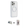 MARSİLYAN™- iPhone 13 Pro Max Kılıf Ahenk Işık Serisi - Siyah Bilvis 3D Cam Ekran Koruyucu + Mavi Rainbow Kamera Lens Koruma Cam