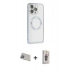MARSİLYAN™- iPhone 13 Pro Max Kılıf Ahenk Işık Serisi - Siyah Bilvis 3D Cam Ekran Koruyucu + Rainbow Kamera Lens Koruma Cam - MR