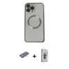 MARSİLYAN™- iPhone 13 Pro Max Kılıf Ahenk Işık Serisi - Siyah Bilvis 3D Cam Ekran Koruyucu + Renkli Kamera Lens Koruma Cam - TU