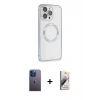 MARSİLYAN™- iPhone 13 Pro Max Kılıf Ahenk Işık Serisi - Siyah Bilvis 3D Mat Cam Ekran Koruyucu + Neon Fosforlu Kamera Lens - MI
