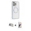 MARSİLYAN™- iPhone 13 Pro Max Kılıf Ahenk Işık Serisi - Siyah Bilvis 3D Mat Cam Ekran Koruyucu + Mor Rainbow Kamera Lens Koruma Cam