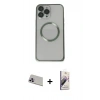MARSİLYAN™- iPhone 13 Pro Max Kılıf Ahenk Işık Serisi - Siyah Bilvis 3D Mat Cam Ekran Koruyucu + Mor Rainbow Kamera Lens Koruma Cam