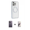 MARSİLYAN™- iPhone 13 Pro Max Kılıf Ahenk Işık Serisi - Siyah Bilvis 3D Mat Cam Ekran Koruyucu + Neon Fosforlu Kamera Lens - BZ